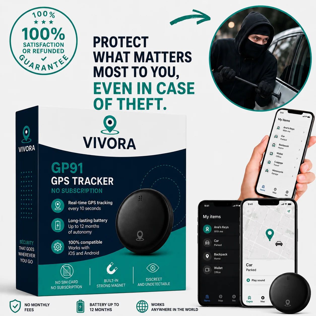 GP91 - Accurate GPS Tracker, No Subscription (Android/Apple)