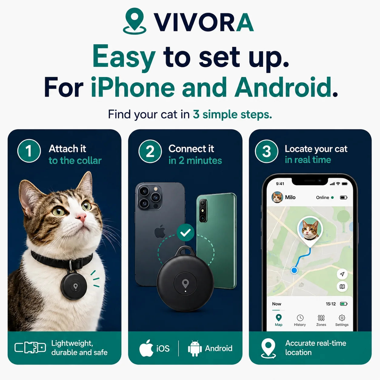 GPS Tracker for Cats - No Subscription (Android/Apple)