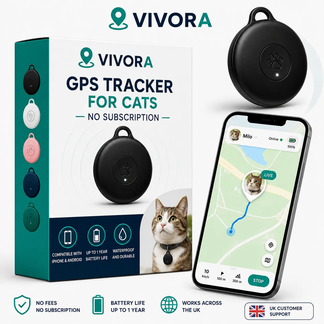 GPS Tracker for Cats - No Subscription (Android/Apple)