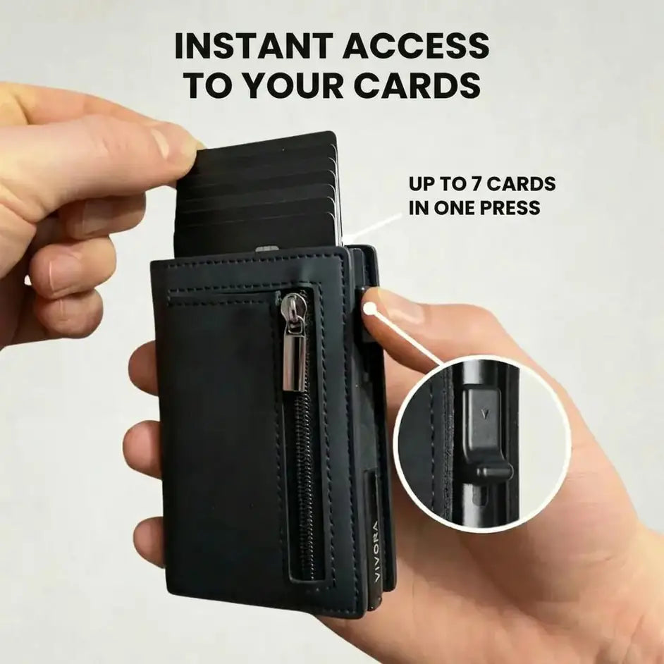 Vivora SlimFold™ – RFID Card Wallet with Pop-Up Card Holder